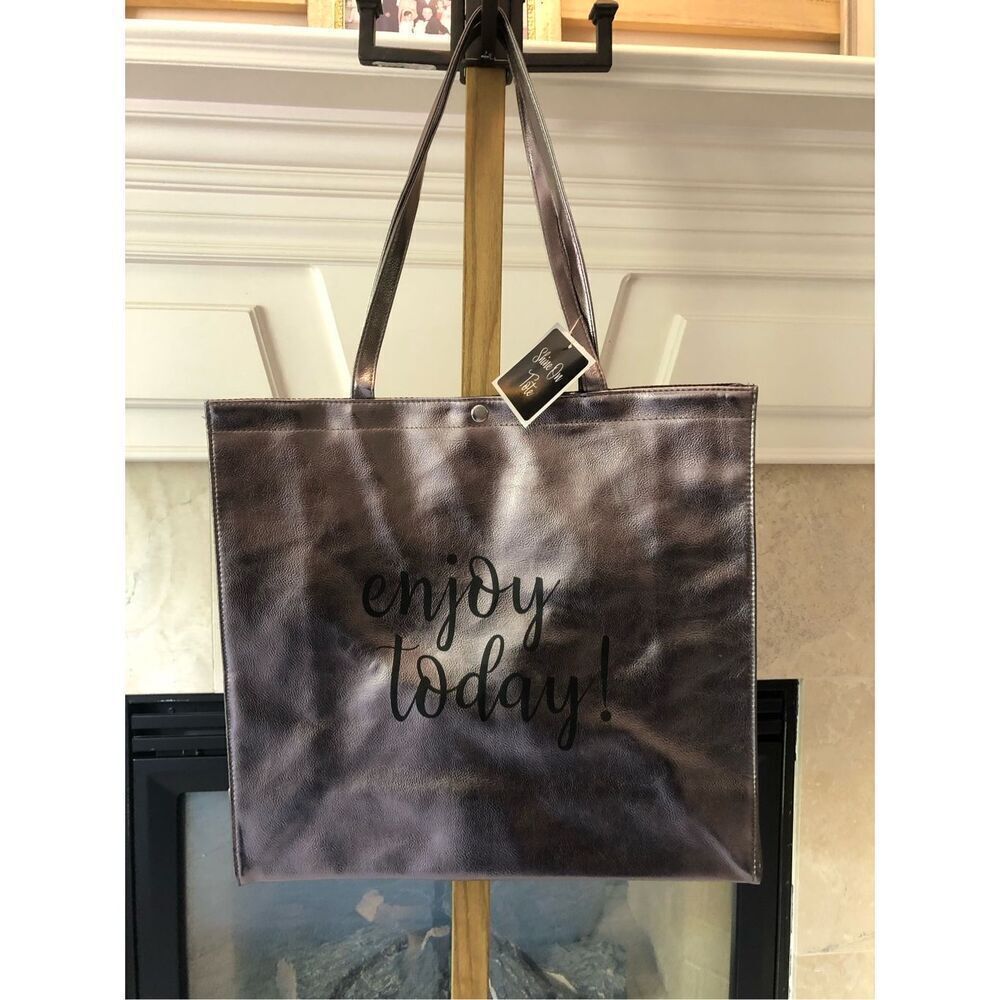 Shine On Women’s Silver “Enjoy Today” Large Tote NWT